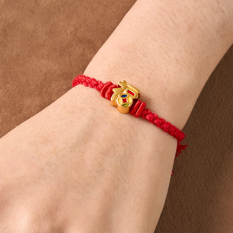 Buddha Stones Fu Character Red String Balance Tibet Adjustable Bracelet