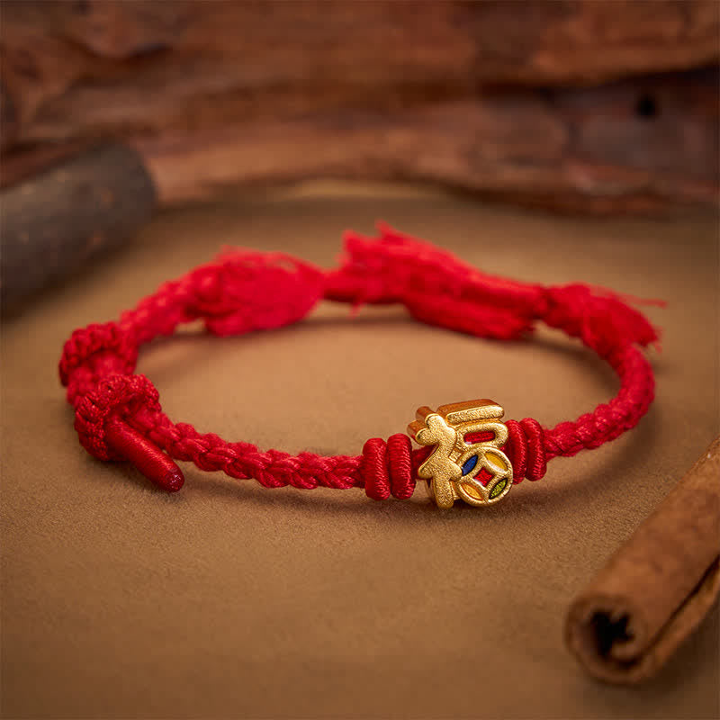 Buddha Stones Fu Character Red String Balance Tibet Adjustable Bracelet