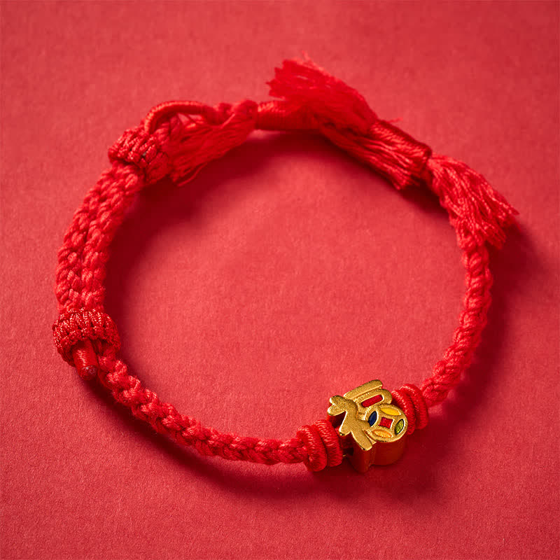 Buddha Stones Fu Character Red String Balance Tibet Adjustable Bracelet