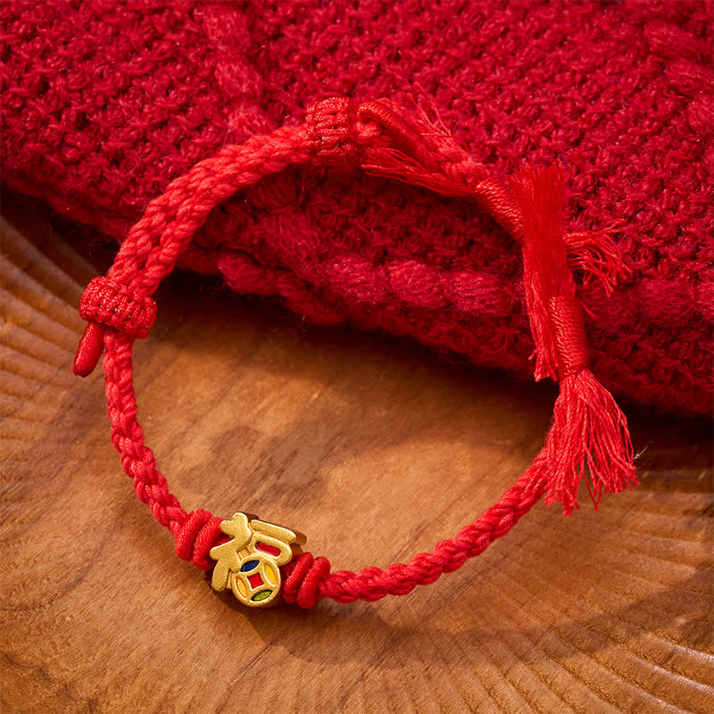 Buddha Stones Fu Character Red String Balance Tibet Adjustable Bracelet