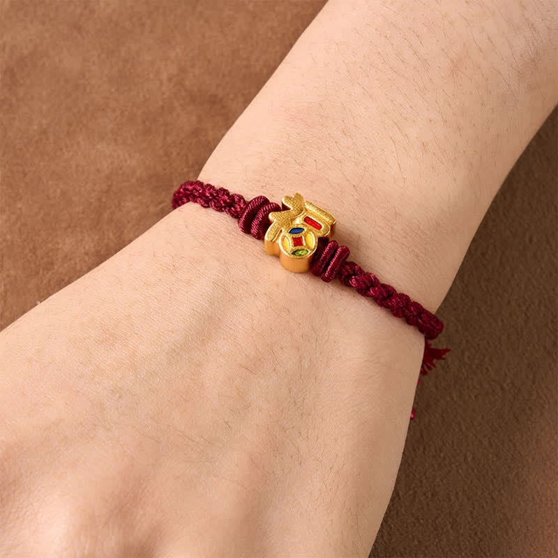 Buddha Stones Fu Character Red String Balance Tibet Adjustable Bracelet