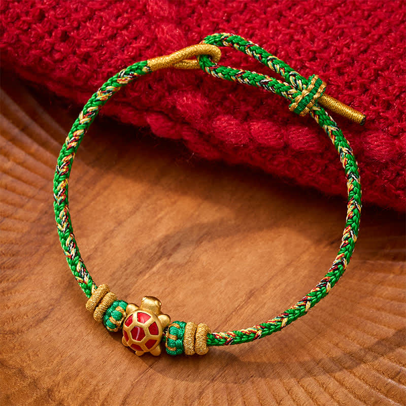 Buddha Stones Five Color Hand Woven String Longevity Turtle Protection Adjustable Bracelet