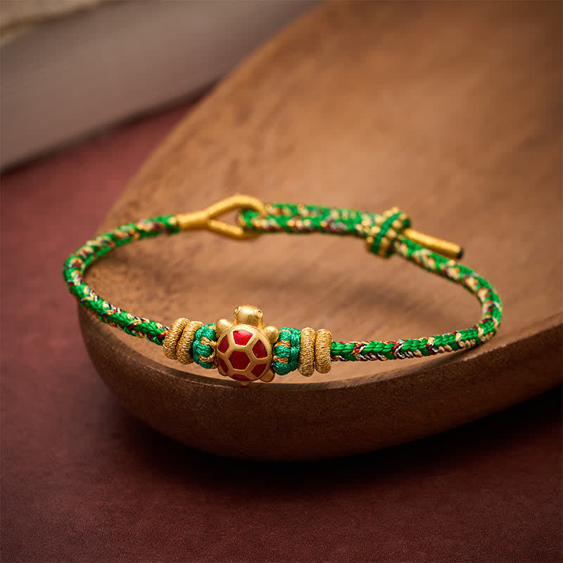 Buddha Stones Five Color Hand Woven String Longevity Turtle Protection Adjustable Bracelet