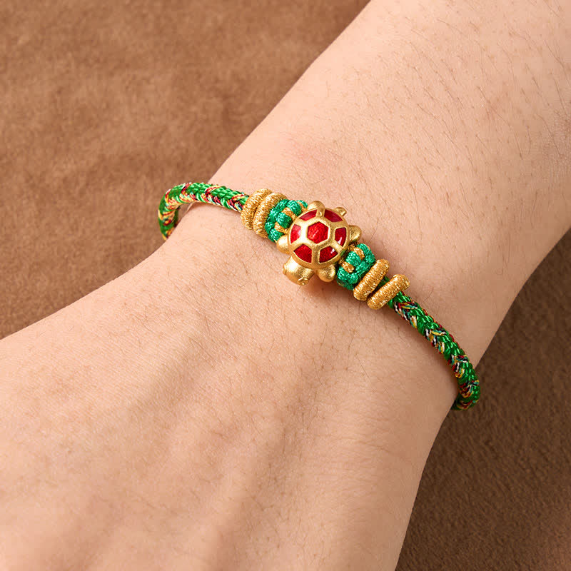 Buddha Stones Five Color Hand Woven String Longevity Turtle Protection Adjustable Bracelet