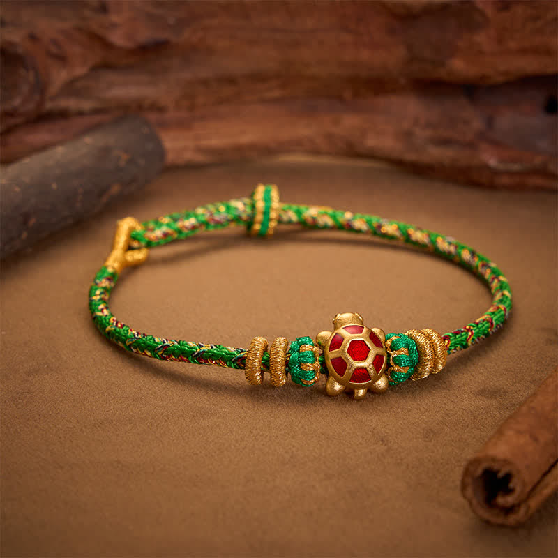 Buddha Stones Five Color Hand Woven String Longevity Turtle Protection Adjustable Bracelet