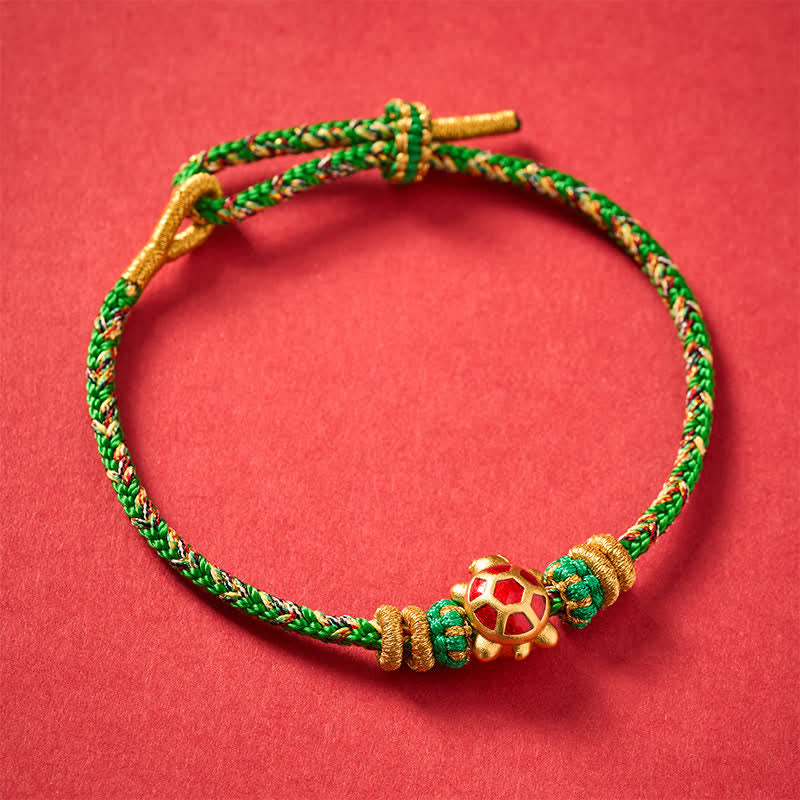 Buddha Stones Five Color Hand Woven String Longevity Turtle Protection Adjustable Bracelet