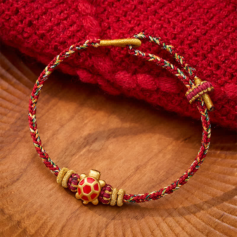 Buddha Stones Five Color Hand Woven String Longevity Turtle Protection Adjustable Bracelet