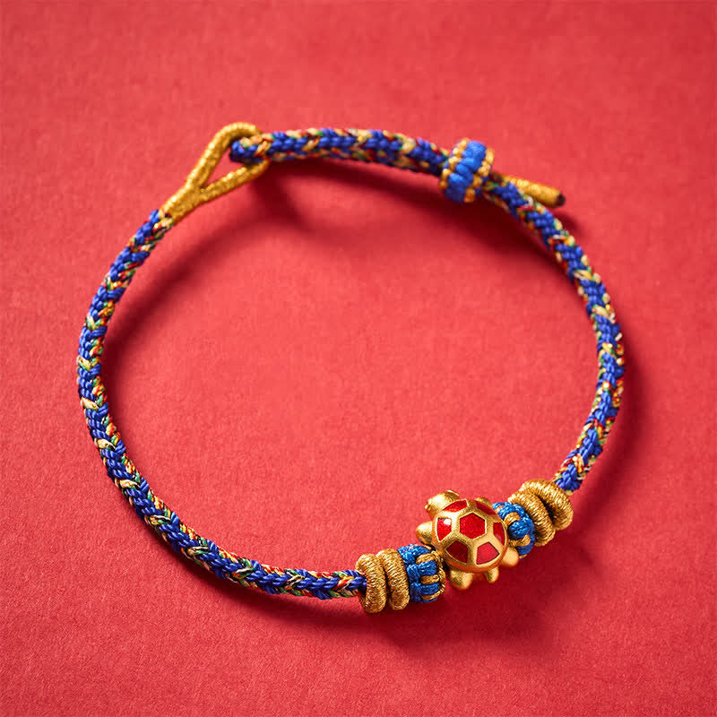 Buddha Stones Five Color Hand Woven String Longevity Turtle Protection Adjustable Bracelet