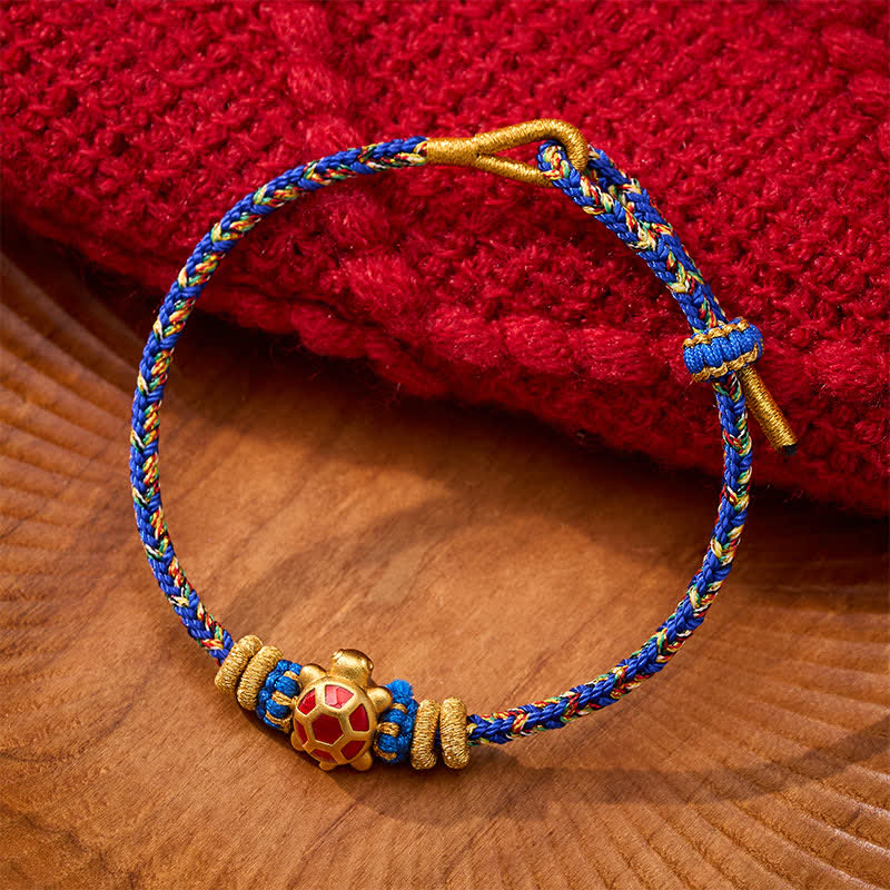Buddha Stones Five Color Hand Woven String Longevity Turtle Protection Adjustable Bracelet