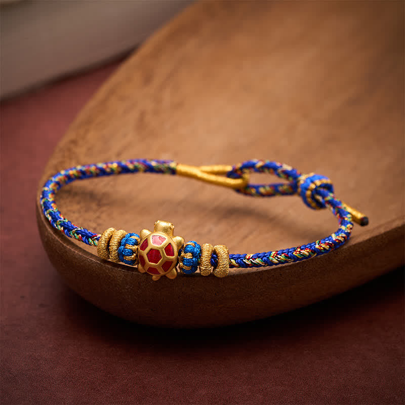 Buddha Stones Five Color Hand Woven String Longevity Turtle Protection Adjustable Bracelet