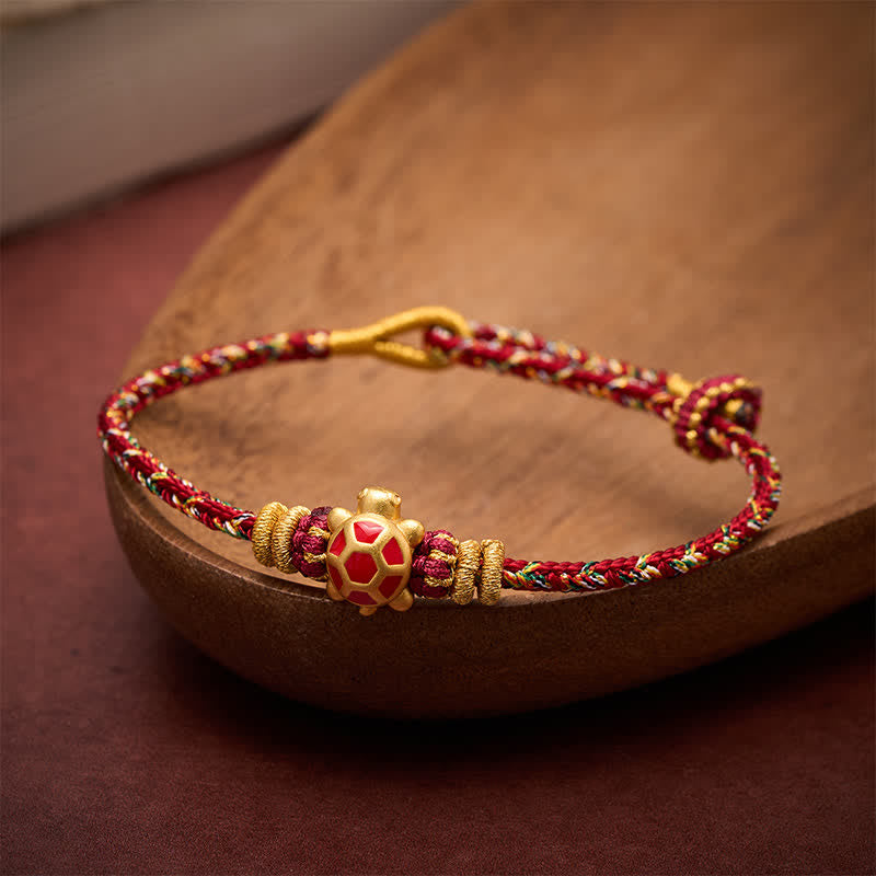 Buddha Stones Five Color Hand Woven String Longevity Turtle Protection Adjustable Bracelet