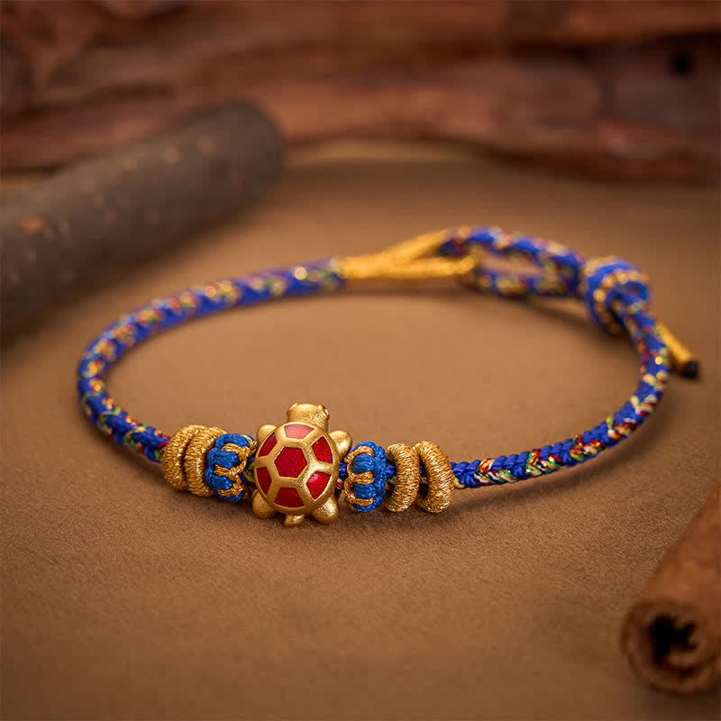 Buddha Stones Five Color Hand Woven String Longevity Turtle Protection Adjustable Bracelet