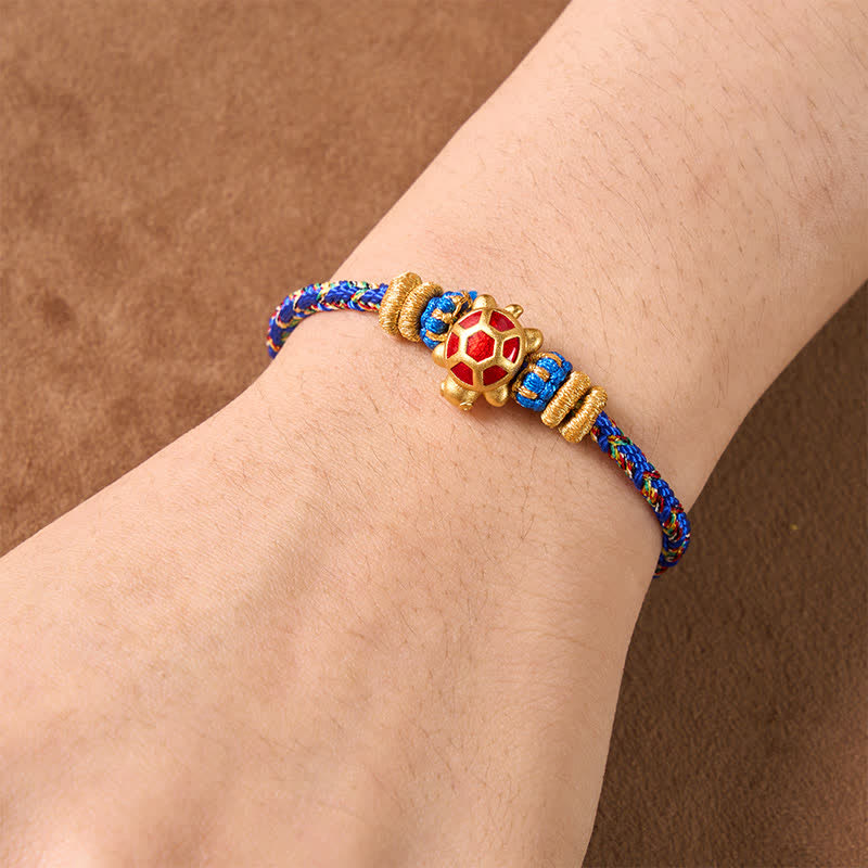 Buddha Stones Five Color Hand Woven String Longevity Turtle Protection Adjustable Bracelet