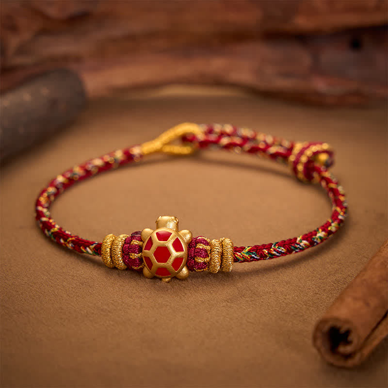 Buddha Stones Five Color Hand Woven String Longevity Turtle Protection Adjustable Bracelet