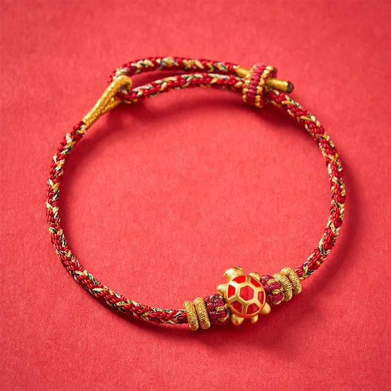 Buddha Stones Five Color Hand Woven String Longevity Turtle Protection Adjustable Bracelet