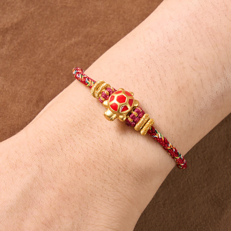 Buddha Stones Five Color Hand Woven String Longevity Turtle Protection Adjustable Bracelet
