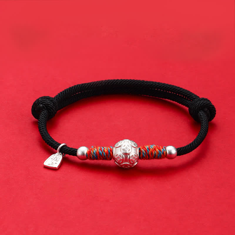 Buddha Stones 999 Sterling Silver Red String Protection Hand-Woven Bracelet