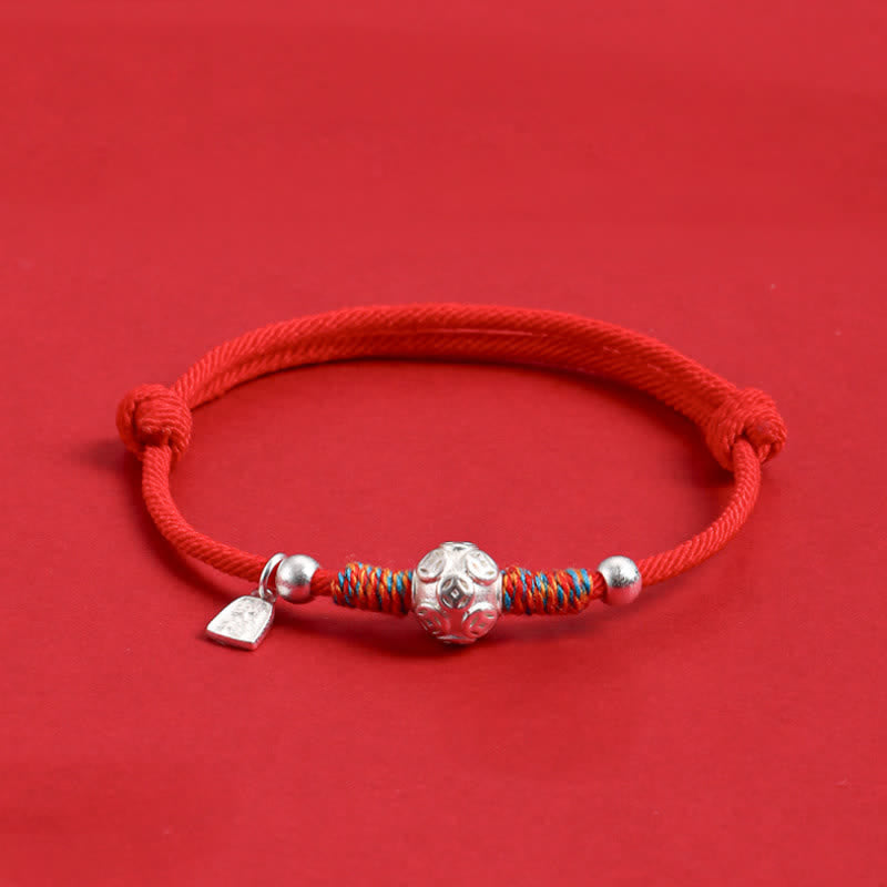 Buddha Stones 999 Sterling Silver Red String Protection Hand-Woven Bracelet
