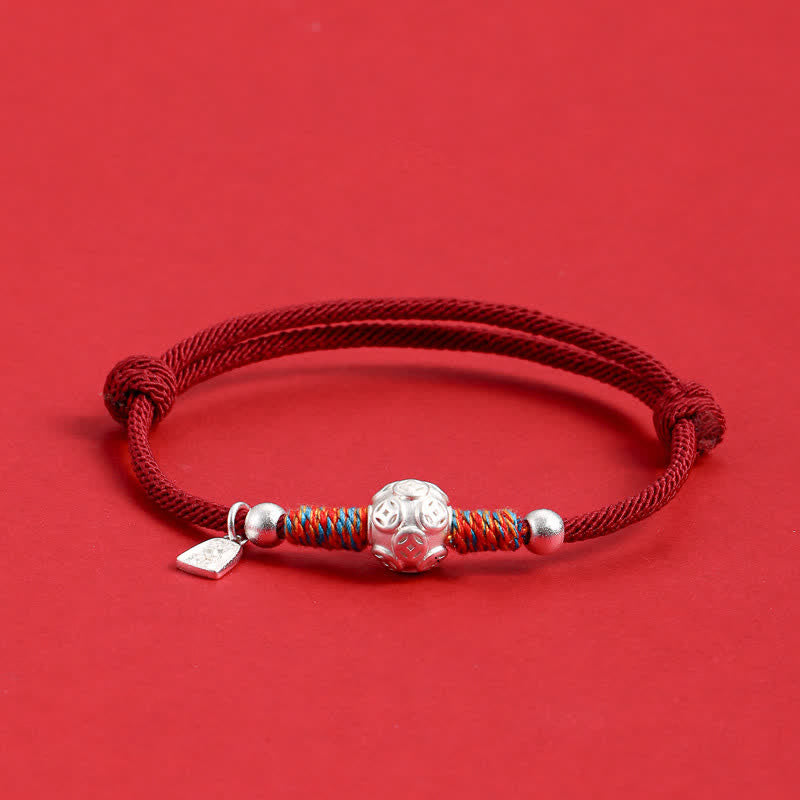 Buddha Stones 999 Sterling Silver Red String Protection Hand-Woven Bracelet