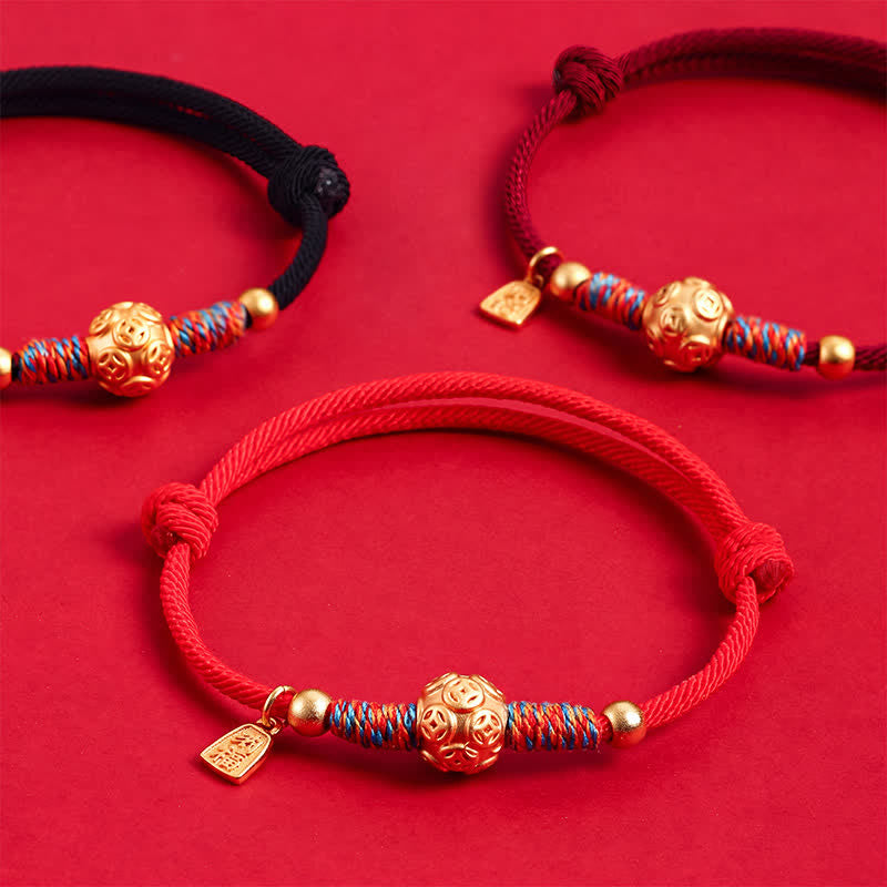 Buddha Stones 999 Sterling Silver Red String Protection Hand-Woven Bracelet