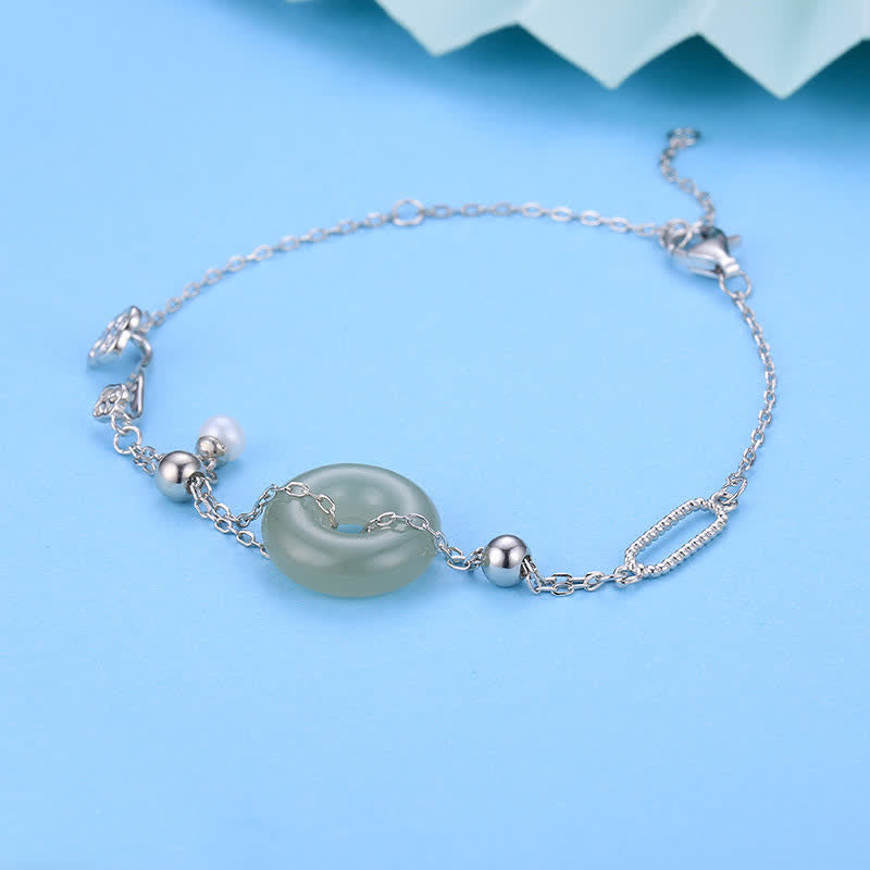 EverestArtstudios Hetian Jade Peace Buckle 925 Sterling Silver Luck Bracelet