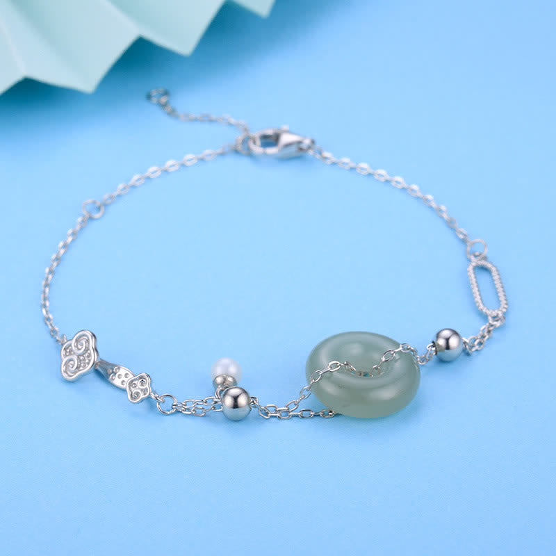 EverestArtstudios Hetian Jade Peace Buckle 925 Sterling Silver Luck Bracelet