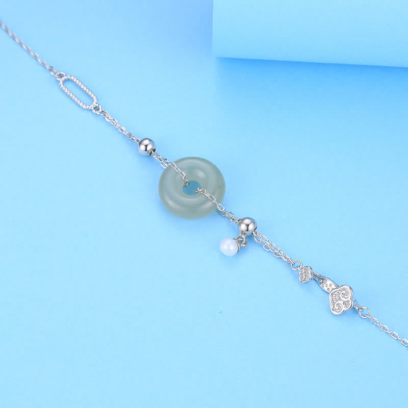 EverestArtstudios Hetian Jade Peace Buckle 925 Sterling Silver Luck Bracelet