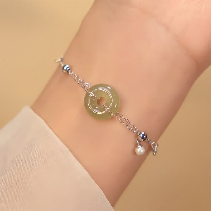 EverestArtstudios Hetian Jade Peace Buckle 925 Sterling Silver Luck Bracelet