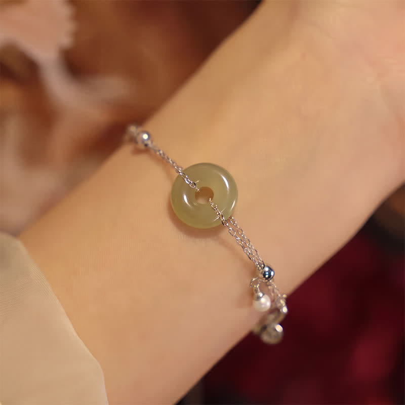 EverestArtstudios Hetian Jade Peace Buckle 925 Sterling Silver Luck Bracelet