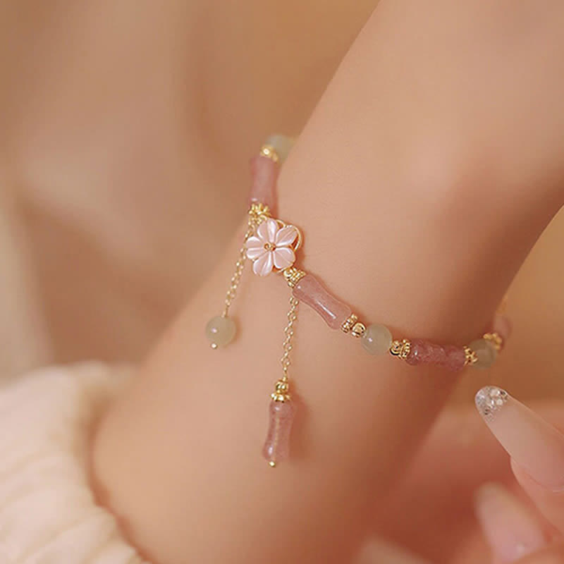 EverestArtstudios Strawberry Quartz Bamboo Hetian Jade Romantic Bracelet