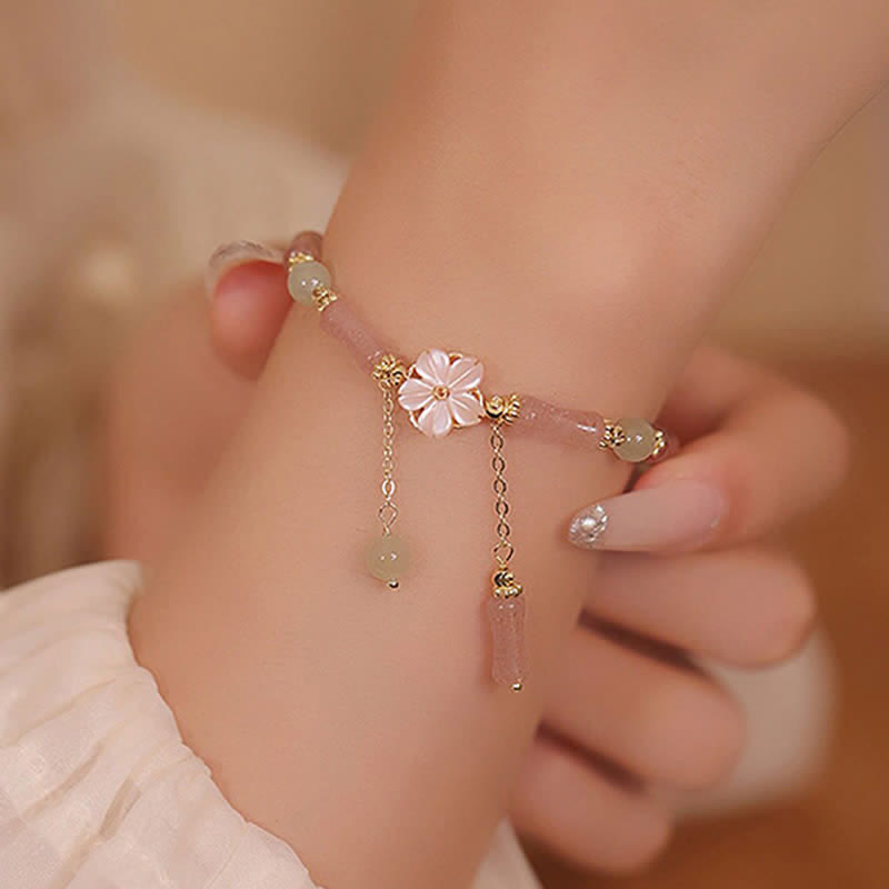 Buddha Stones Strawberry Quartz Bamboo Hetian Jade Romantic Bracelet