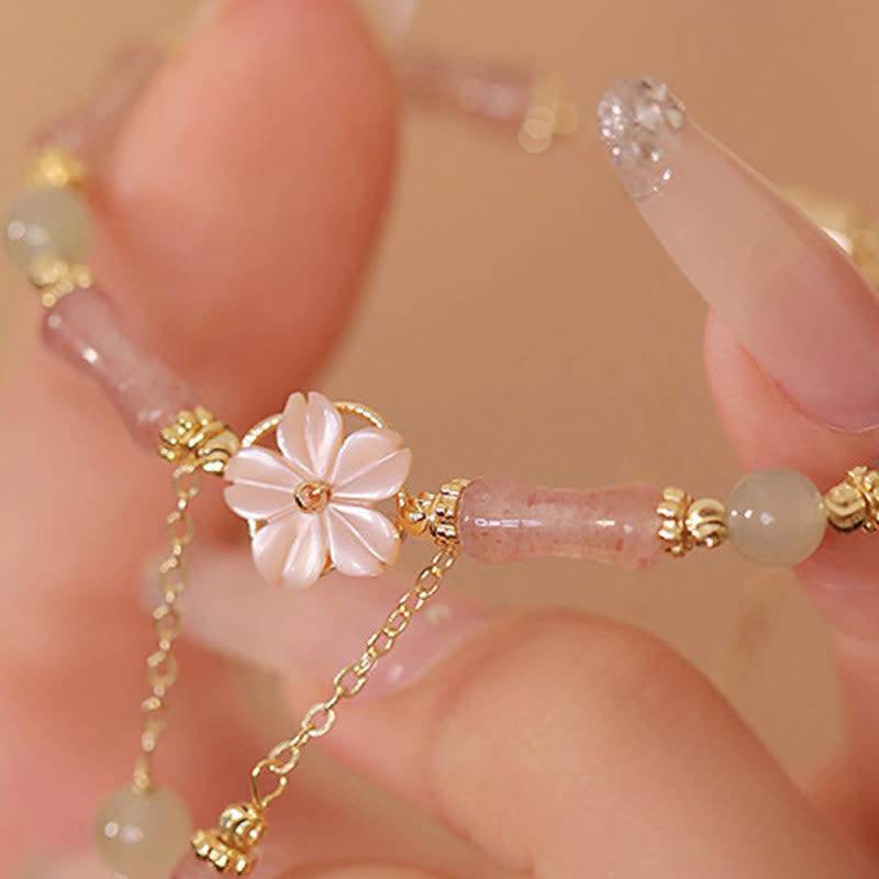 Buddha Stones Strawberry Quartz Bamboo Hetian Jade Romantic Bracelet