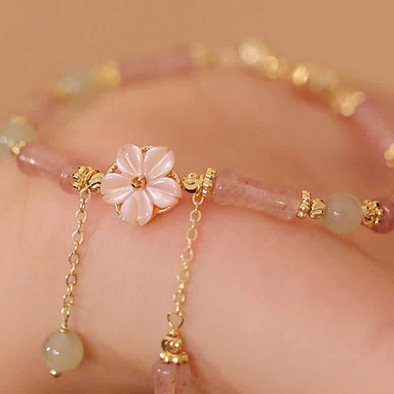 Buddha Stones Strawberry Quartz Bamboo Hetian Jade Romantic Bracelet