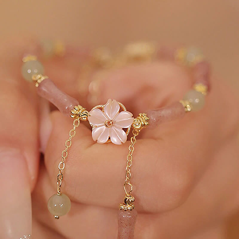 EverestArtstudios Strawberry Quartz Bamboo Hetian Jade Romantic Bracelet
