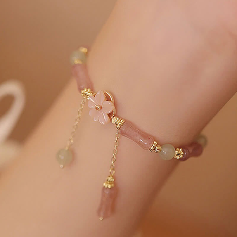 Buddha Stones Strawberry Quartz Bamboo Hetian Jade Romantic Bracelet