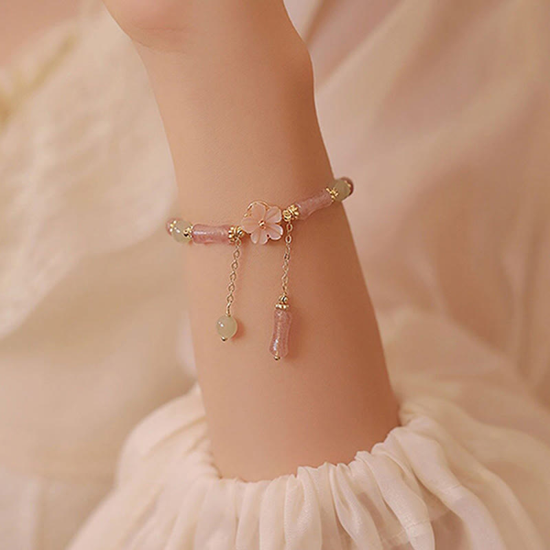 Buddha Stones Strawberry Quartz Bamboo Hetian Jade Romantic Bracelet