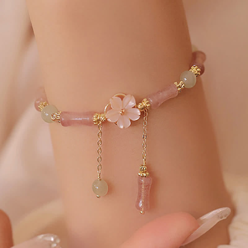 EverestArtstudios Strawberry Quartz Bamboo Hetian Jade Romantic Bracelet