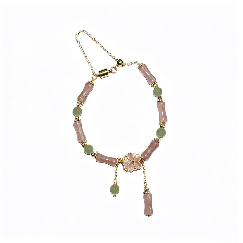 Buddha Stones Strawberry Quartz Bamboo Hetian Jade Romantic Bracelet