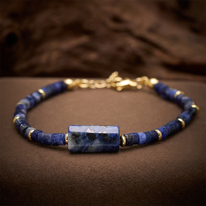 Buddha Stones Amethyst Amazonite Strawberry Quartz Sodalite Truth Faceted Cylinder Accent Bracelet