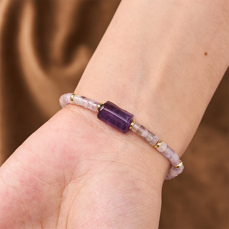 Buddha Stones Amethyst Amazonite Strawberry Quartz Sodalite Truth Faceted Cylinder Accent Bracelet
