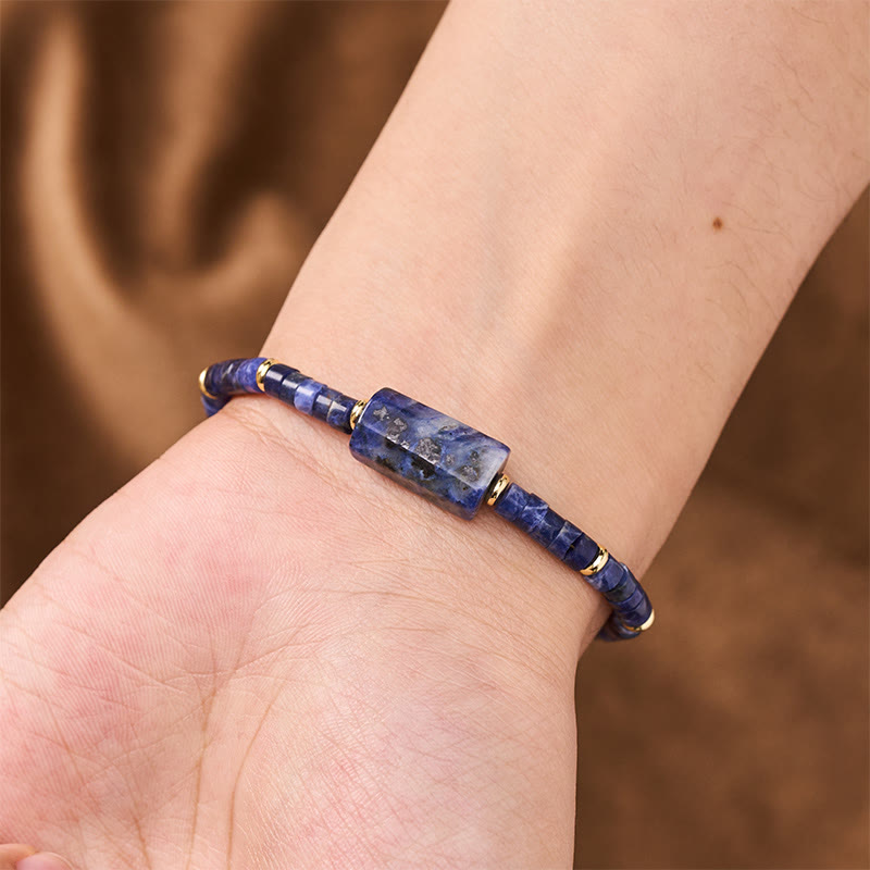 Buddha Stones Amethyst Amazonite Strawberry Quartz Sodalite Truth Faceted Cylinder Accent Bracelet