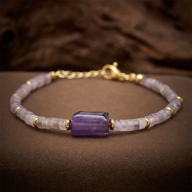 Buddha Stones Amethyst Amazonite Strawberry Quartz Sodalite Truth Faceted Cylinder Accent Bracelet