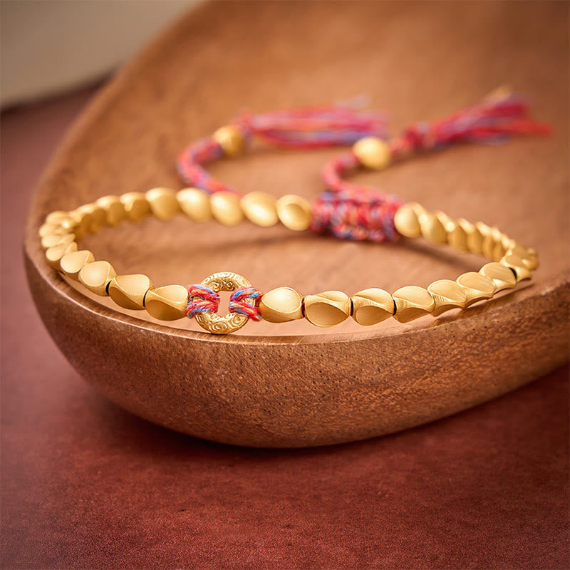 Buddha Stones Tibetan Auspicious Cloud Peace Buckle Copper Beads String Bracelet