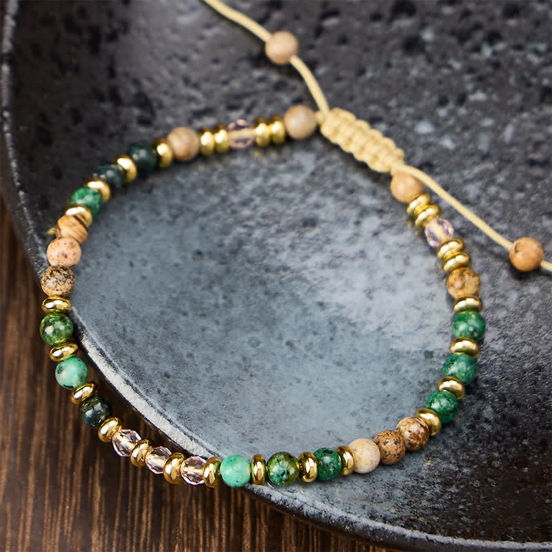 EverestArtStudios 4mm African Turquoise Picture Jasper Pink Glass Bead Grounding Hand-Woven Bracelet
