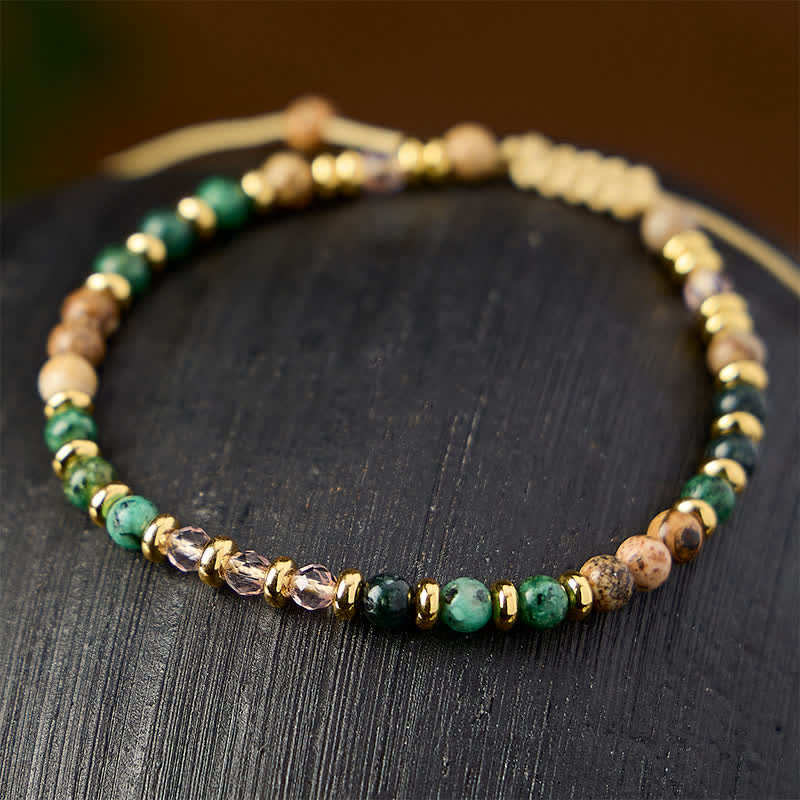 EverestArtStudios 4mm African Turquoise Picture Jasper Pink Glass Bead Grounding Hand-Woven Bracelet