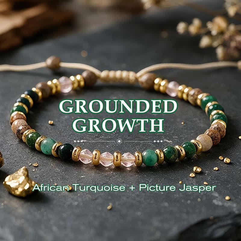 EverestArtStudios 4mm African Turquoise Picture Jasper Pink Glass Bead Grounding Hand-Woven Bracelet