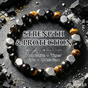 Buddha Stones Black Obsidian Tiger Eye Hematite Faceted Protection Bracelet