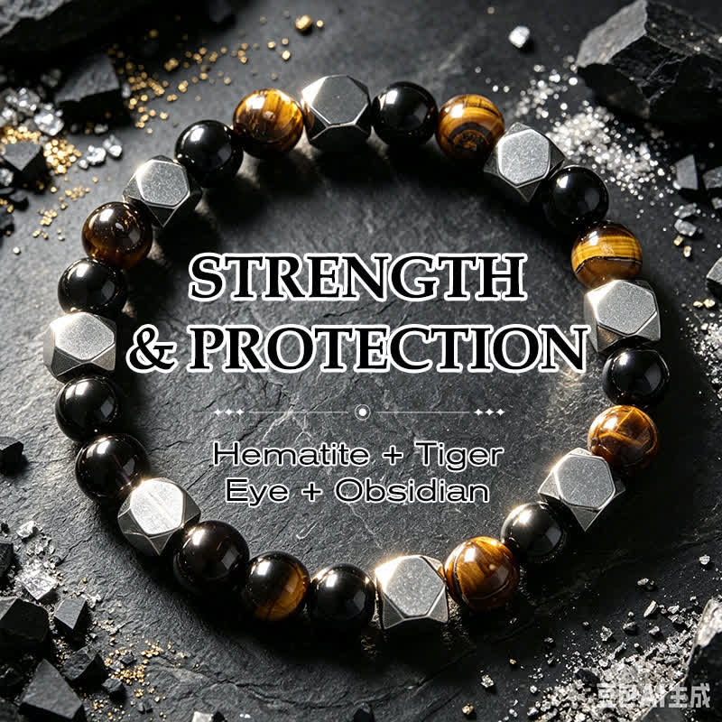 Buddha Stones Black Obsidian Tiger Eye Hematite Faceted Protection Bracelet