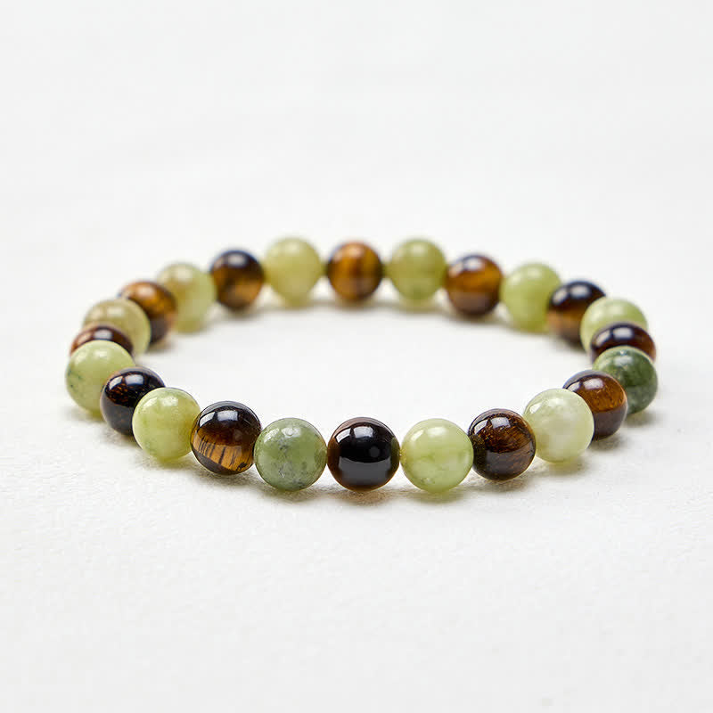 EverestArtstudios Tiger Eye Jade Strength Round Beaded Bracelet