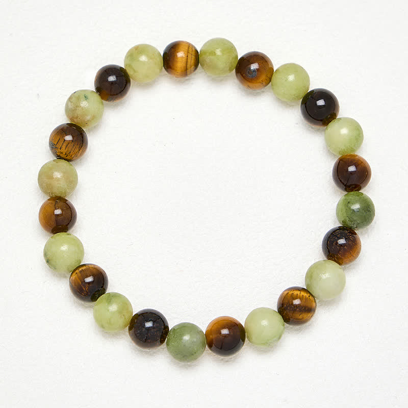 EverestArtstudios Tiger Eye Jade Strength Round Beaded Bracelet